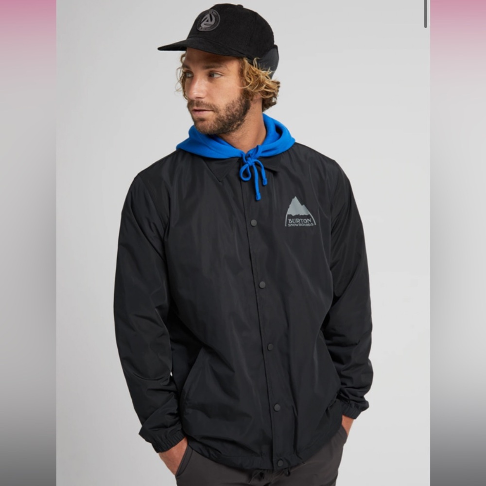 Burton Men’s Coaches Collared Snap Closure Athletic Rain Jacket in Black